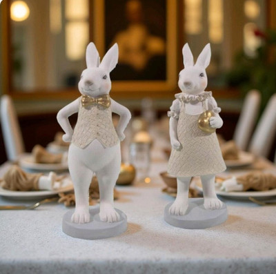 Clayre &Eef Deko Kaninchen Hasen Paar  Weiß Beige Ostern Osterhasen 10x10x20cm