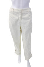 Escada Womens Cotton Buttoned Hem Slim Straight Leg Pants White Size EUR 40