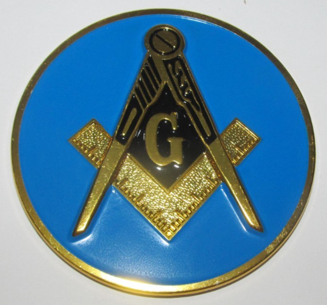 Masons Car Emblem 3 Inch Round Masonic Auto Badge with Gold & Blue Peel Stick #3