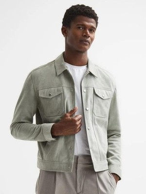 Gray Trucker Suede Leather Jacket For Men