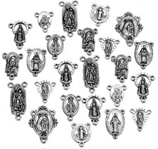 40Pcs Mix Style Antique Miraculous Mary Medal Rosary Centerpiece Part Lot Ova...