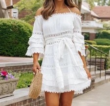 Zimmermann Corsair Dress Size 0/AU 8/US 4 Short Tiered Lace White Party Ruffle