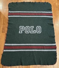 Vintage Ralph Lauren RL Polo Green Sherpa Throw Blanket Made in USA 44 x 60โ