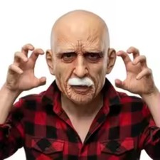 Realistic Old Man Full Head Latex Mask with Beard Halloween Cosplay Prop