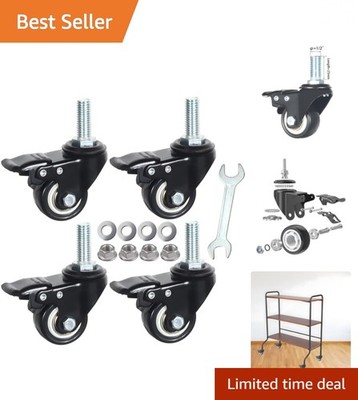 Durable 1.5 Inch Stem Casters with Drivetrain Locking - PU Foam Quiet Wheels