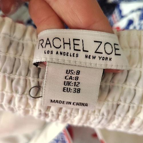 Rachel Zoe Red White Blue Linen Blend Romper Size 8 Button Down Neck Tie - Picture 9 of 10