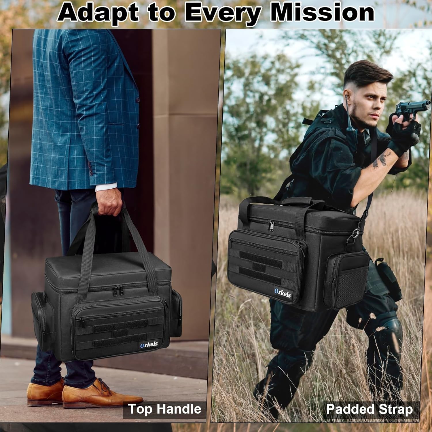 Gun Range Bag for 4 Handguns & Ammo - Pistol Shooting Bag with Magazine Slots, D