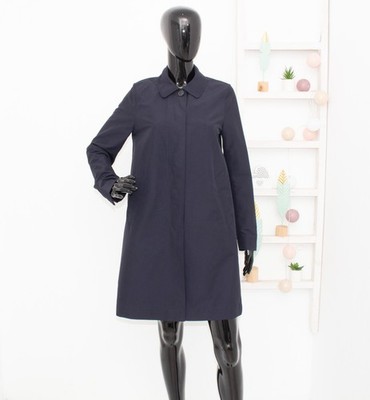 ARKET Mid Length Car Coat Organic Cotton Mix Jacket Navy Blue Womens 34 UK8