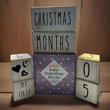 Mainevent Baby Monthly Milestone Six Blocks Month Distressed White