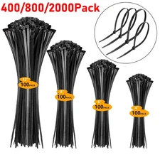Zip Cable Ties Assorted Sizes(4”+6”+8”+12”) Heavy duty Nylon Black UV Resistant