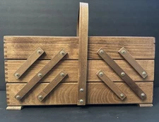 Vintage Wooden Accordion Sewing Box 16.5” Cantilever Organizer Dovetail - Clean