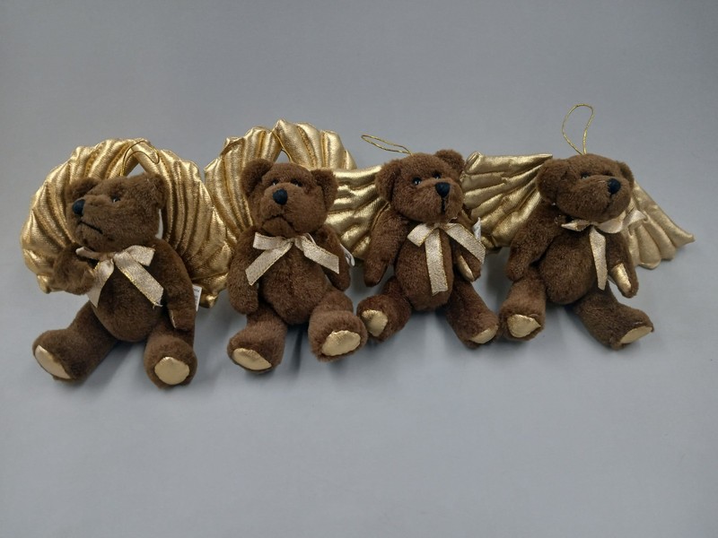 Lot of 4 Fiesta Happy Holidays Angel Bear Plush Christmas Tree Ornaments