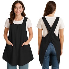 Apron For Women With Pocket Cotton Linen Japanese Cross Back Gardening Paint