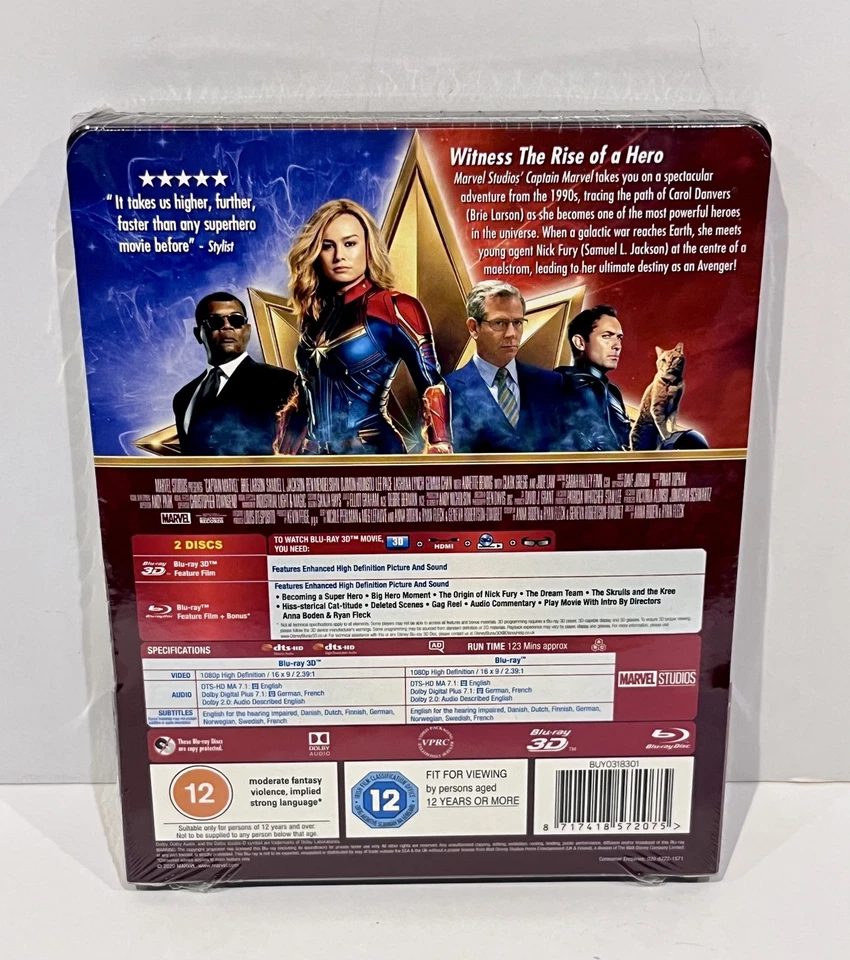 CAPTAIN MARVEL UK EXCLUSIVE LENTICULAR 3D/ 2D BLU-RAY STEELBOOK MCU MINT SEALED - Image 2 of 2
