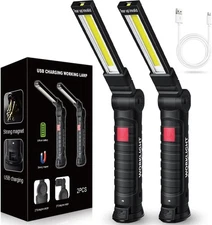 2 Pack LED Work Lights USB Rechargeable Flashlight w/ Magnetic Base for Workshop