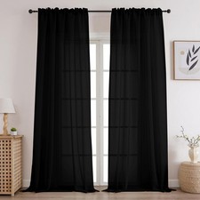 Black Sheer Curtains 72 Inches Long 2 Panels Set, Semi Sheer Rod Pocket Windo...