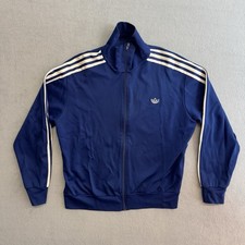 Vintage Adidas Firebird Track Jacket Large Men's Nylon Blue Trefoil Full Zip 80s