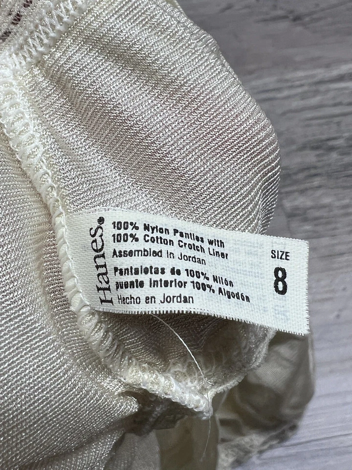 PB-5 Vintage Corte Alto Marfil Sedoso Bragas Borde de Encaje Talla 8 Hanes Nylon Lencería #3 Foto 3 de 4