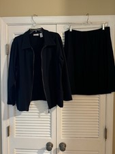 Elizabeth By Liz Claiborne Navy Cotton Jacket Sz 1 And Skirt Suit Sz 2 Vtg