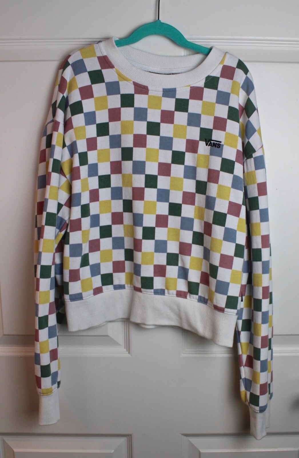 VANS Pullover Cropped Sweatshirt Checkerboard Whi… - image 1