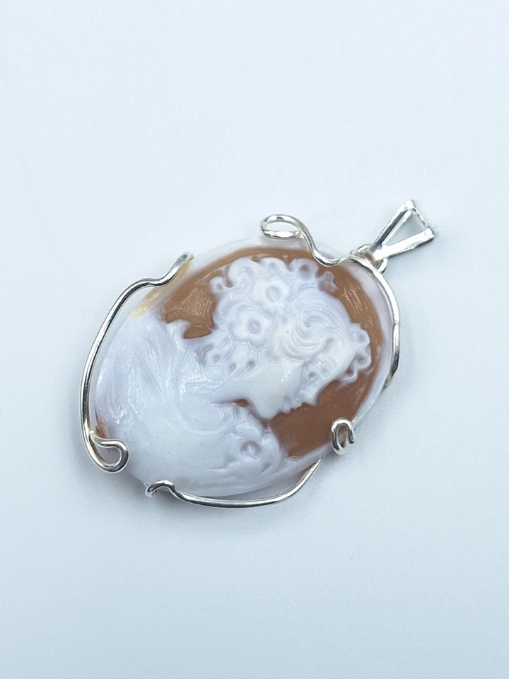 CIONDOLO IN ARGENTO 925% CON CAMMEO SARDONICO, DONNA PLACCATO ORO BIANCO 18KT - Immagine 2 di 4