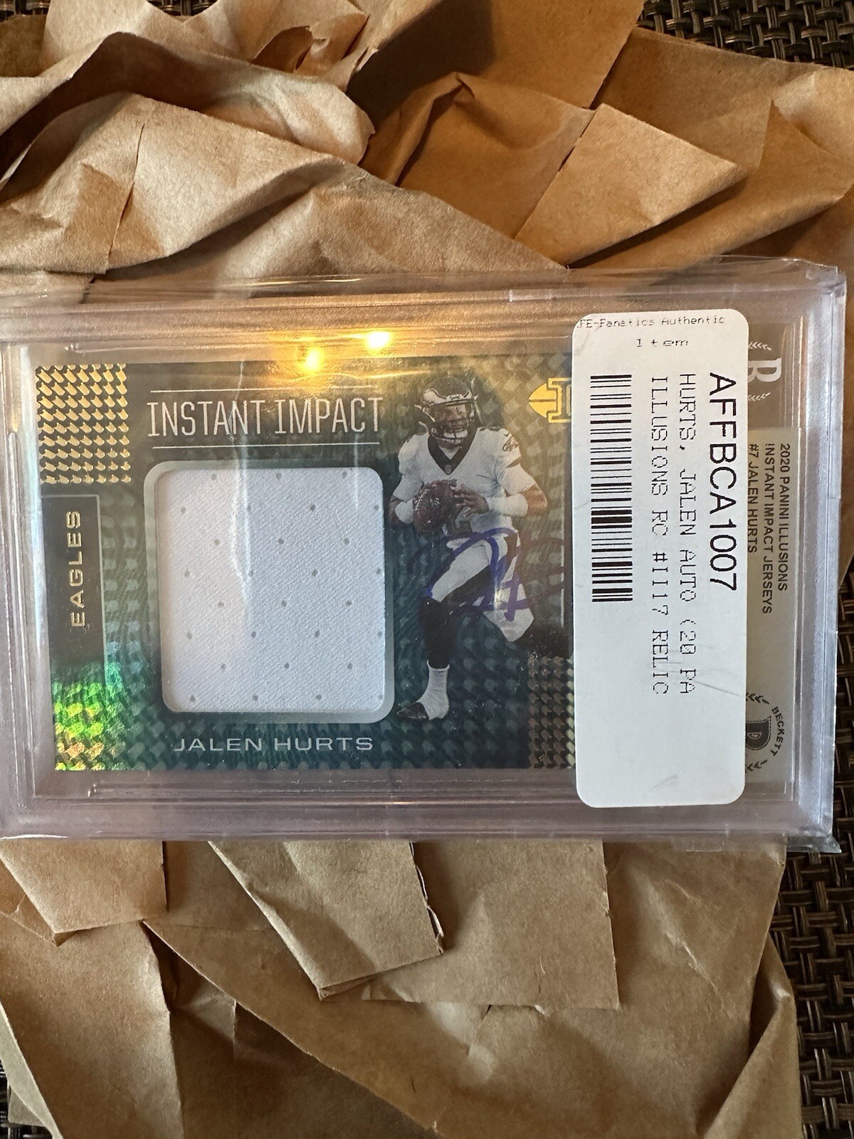 Jalen Hurts Signed Rookie Card In Protective Case, Beckett Certified+graded #10