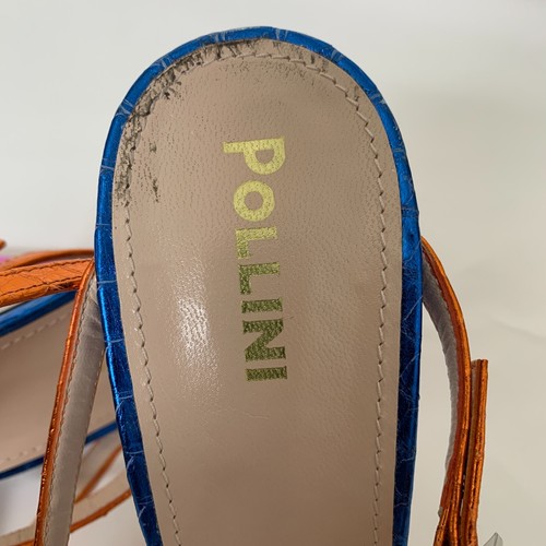POLLINI EU 38.5 UK 5.5 Blue Sandal Orange Strap & Pink Heel With Snake Effect - Picture 2 of 6