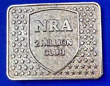 NRA 2 Million Club National Rifle Association 1980's Gold Tone Belt Buckle