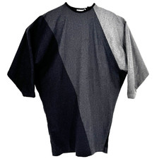 Vintage Genny Wool Dress Midi Size 6 Gray Color Block Rare 80s Versace Goth Dark