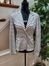 Only Women's Blue & White Two Buttons Long Sleeve Single Breasted Fitted Blazer