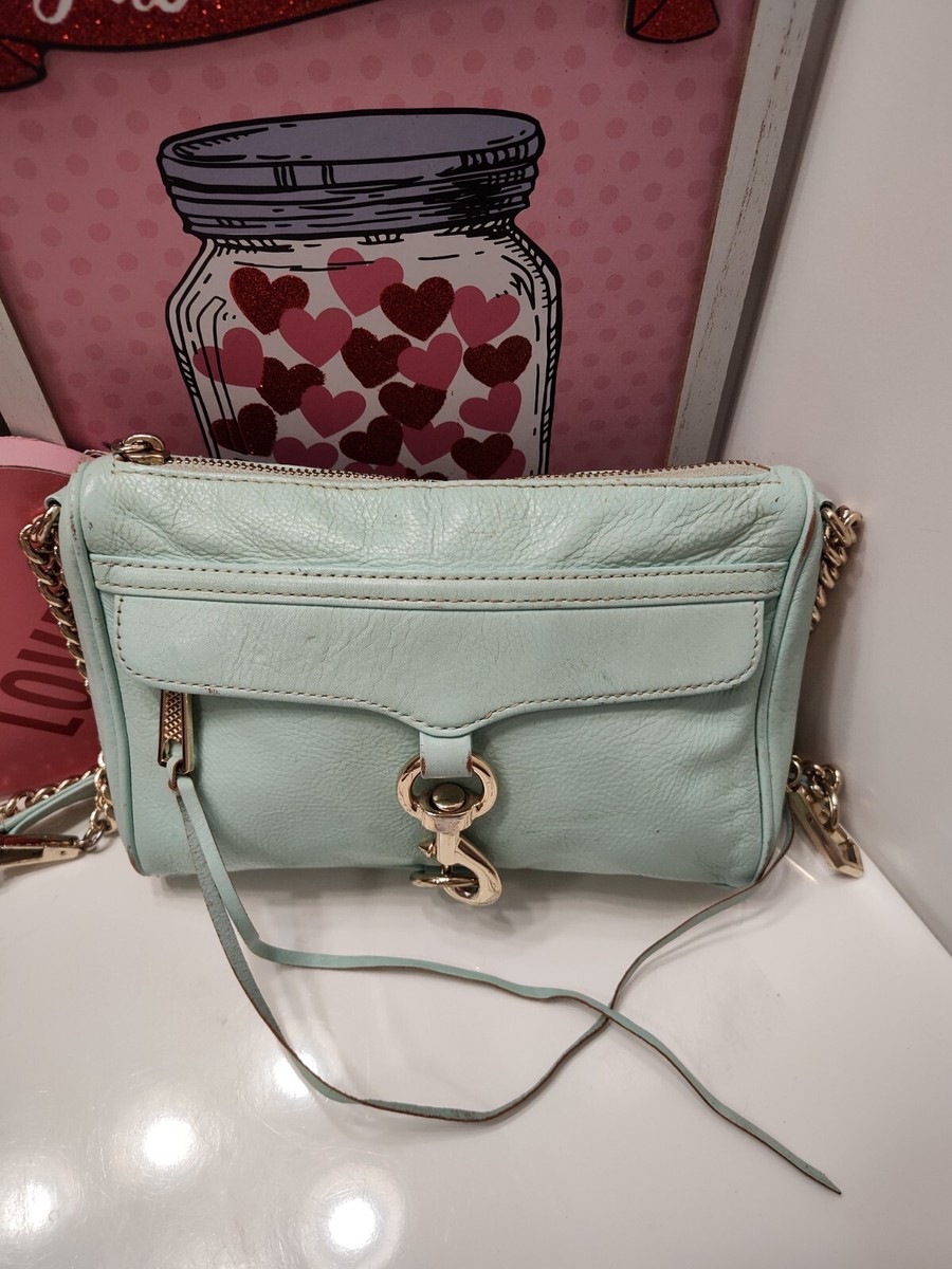 REBECCA MINKOFF Distressed Mac Large Clutch Crossbody Leather Bag -Mint  Green - Main Image
