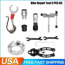 Bike Repair Tool 9 PCS Kit Crank Chain Cutter Extractor Bracket Freewheel Puller