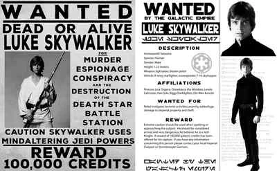 1980 Star Wars Lot Of 2 Luke Skywalker Wanted Poster Prop Replicas Mark Hamill