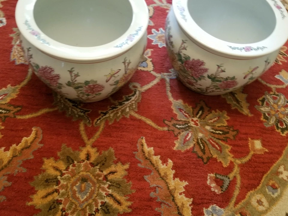 Porcelain Fish Pot  Flower/Butterfly Fish  Pot  Set of 2 - Image 2 of 3