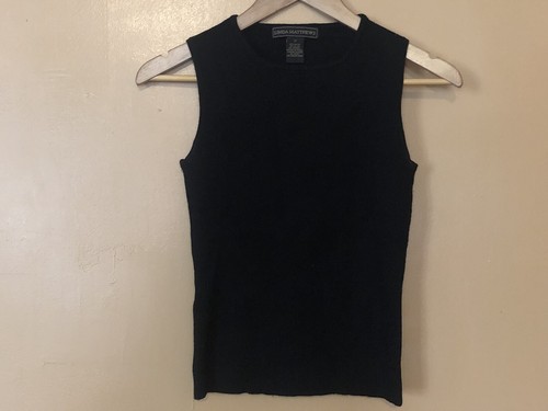 Linda Mathew Women's Size Medium Sweater Black Ribbed Mock Neck Sleeveless - Picture 4 of 11