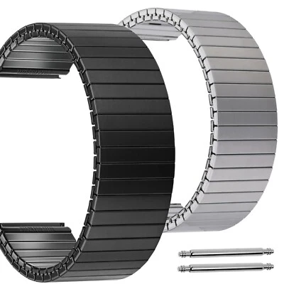 Edelstahl Stretch-Uhrenarmband Metall Zugband Flexband Schwarz Silbern 18 20 22 - Bild 1 von 2