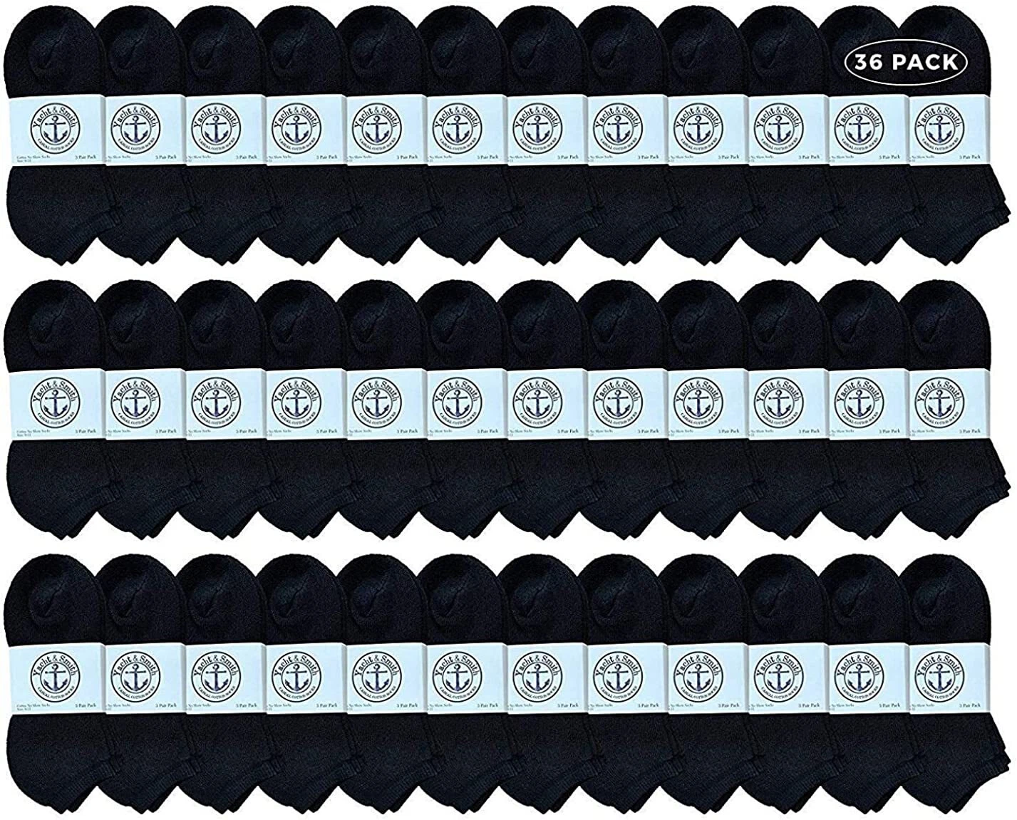 36PK Bulk Womens Ankle Socks Low Cut Ankle Socks Size 9-11 (Black)