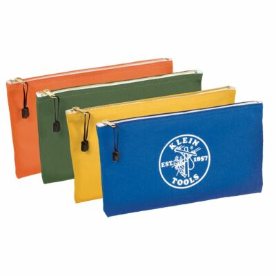 Klein 5140 Zipper Bags, Canvas Tool Pouches Olive/Orange/Blue/Yellow, 4-Pack