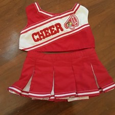 BABW Build A Bear Cheer Cheerleader Skirt and Top Set Red and White