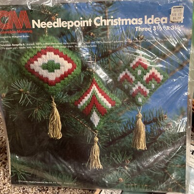 Columbia Minerva Needlepoint Christmas Idea Kit 1978 Lantern Ornaments Sealed