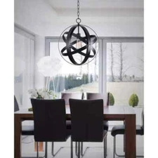 Orbit 1-Light Black Mini Pendant w/ Black Metal Strap Design & Bulb incl. by HDC