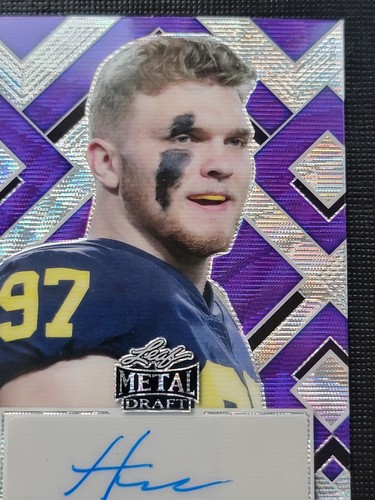 Aidan Hutchinson 2022 Leaf Metal Draft Silver & Purple Auto 2/20 Football Card - Picture 3 of 10