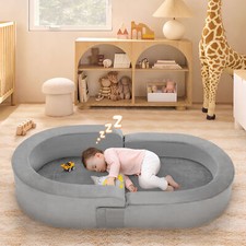 Portable 2 in 1 Toddler Floor Bed Children's Sofa Bed with Travel Bag Gray