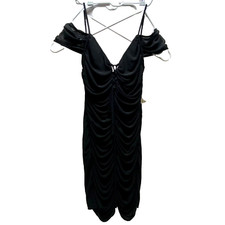 Privy Off Shoulder Dress Women's Large Black Shirring Mesh Cocktail Bodycon NWT