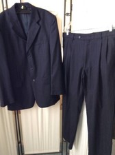 Joseph A Bank Signature Dark Blue Pinstripe 100 Wool Mens Suit 42R Pant 34/35