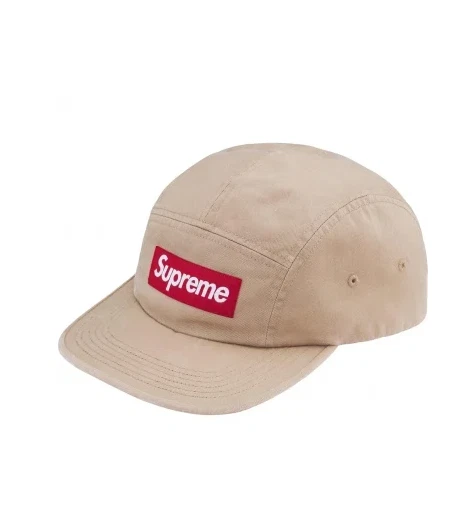 Casquette de camp en sergé chino lavé suprême marron FW24 chapeau boîte rouge logo à la main