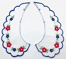 Trimplace White Batiste Collar with Red & Royal Flowers - 4 Pairs