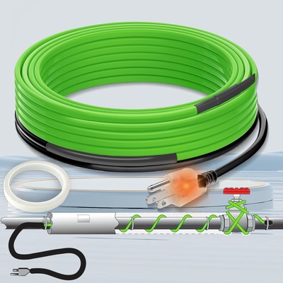 60ft 120V Heavy-Duty Self-Regulating Heating Cable for Plastic and Metal Pipes