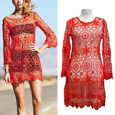 H&M x Coachella CROCHET MINI DRESS S Boho Sexy Festival Sexy Red Club Beach