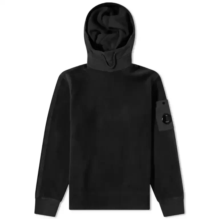 NEW C.P. Company Black Polar Fleece Popover Hoodie Large